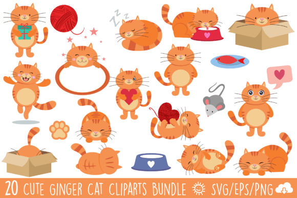 Download Cute Ginger Cat Vector Clipart Bundle - Cat vector Collection
