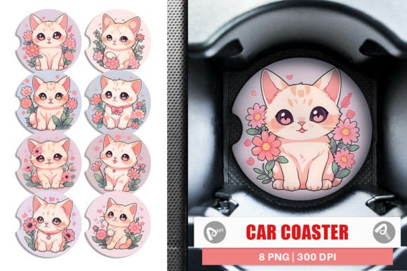 Download Car Coaster Cute Cat Illustration - Cute Collection