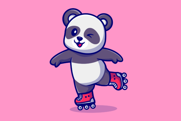 Download Cute Panda Palying Roller Skate Cartoon - Cute Collection