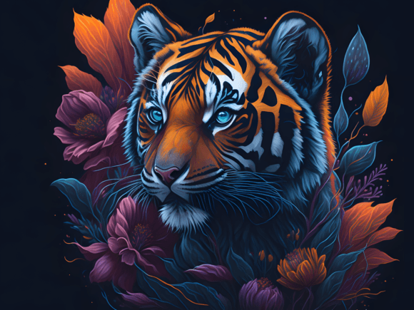 Download Cute Floral Tiger Illustration Art 7 - Cute Collection