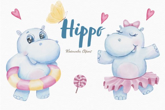 Download Cute Hippo Watercolor Clipart Ballet Png - Cute Collection
