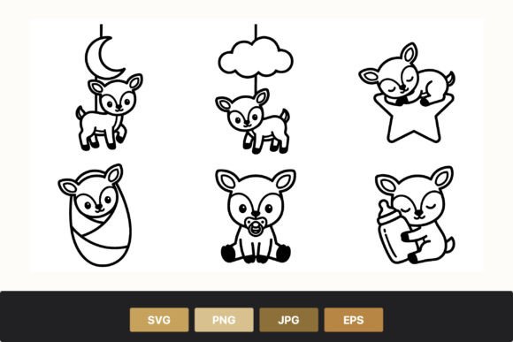 Download Baby Deer Line Art Cute Animal Set - Cute Collection