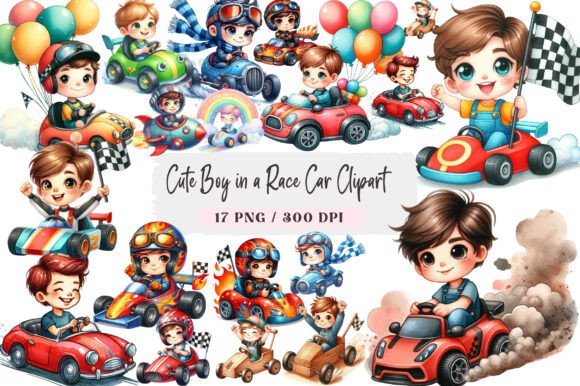 Download Cute Boy in a Race Car Clipart - Cute Collection