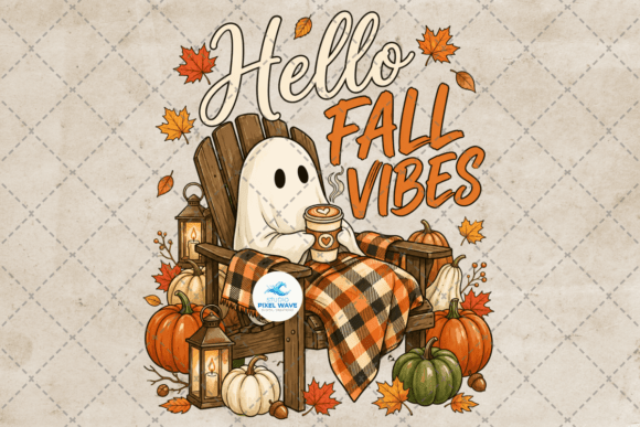 Download Hello Fall Vibes Cute Ghost Autumn Png - Cute Collection