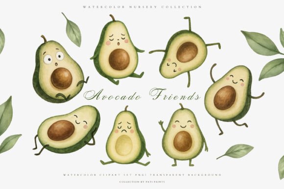 Download Cute Watercolor Avocado Clipart Set - Cute Collection