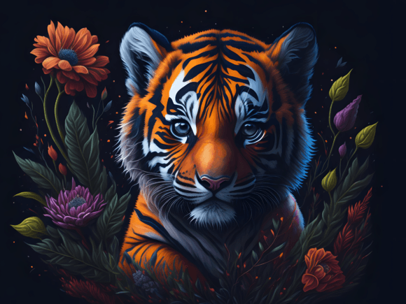 Download Cute Floral Tiger Illustration Art 6 - Cute Collection