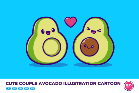Download Cute Couple Avocado Illustration Cartoon - Cute Collection