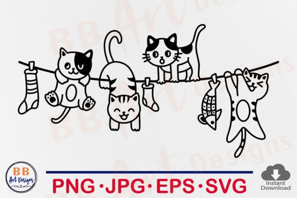 Download Cat SVG, Cute Cats Hanging Funny Laundry - Cute Collection