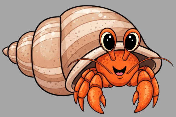 Download Cute Cartoon Hermit Crab in a Striped - Cute Collection