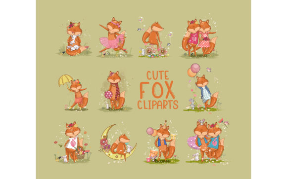 Download Sets of Cute Fox Vector Illustrations - Cute Collection