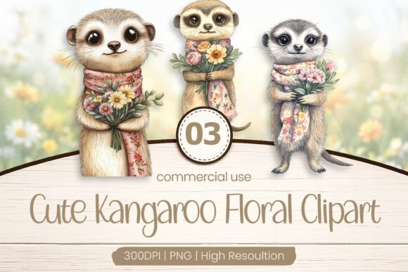 Download Cute Kangaroo Floral Clipart PNG - Cute Collection