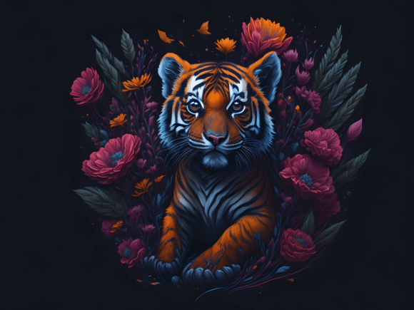 Download Cute Floral Tiger Illustration Art 5 - Cute Collection