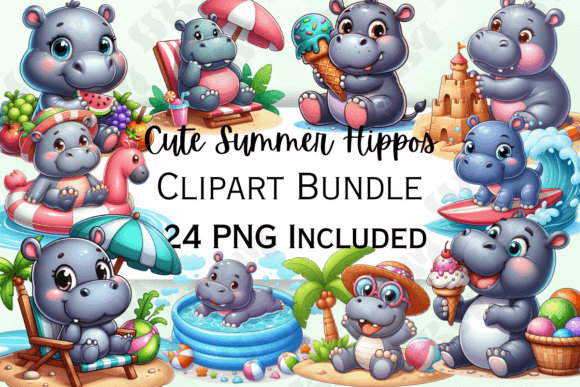 Download Cute Cartoon Summer Hippo Clipart - Cute Collection