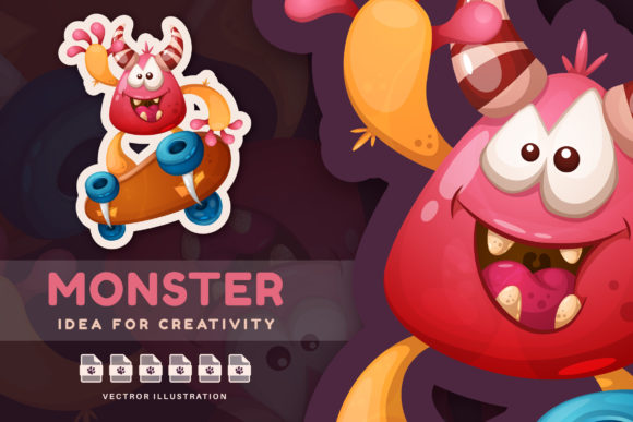 Download Monster Riding a Skateboard Cute Sticker - Cute Collection