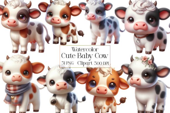 Download Watercolor Cute Baby Cow Clipart - Cute Collection