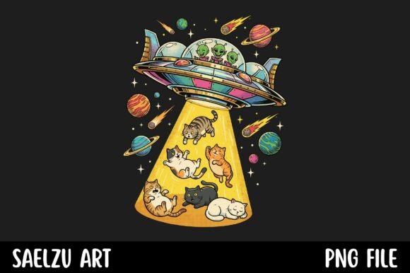 Download Cute Alien UFO Abducting Cats Space - Cute Collection