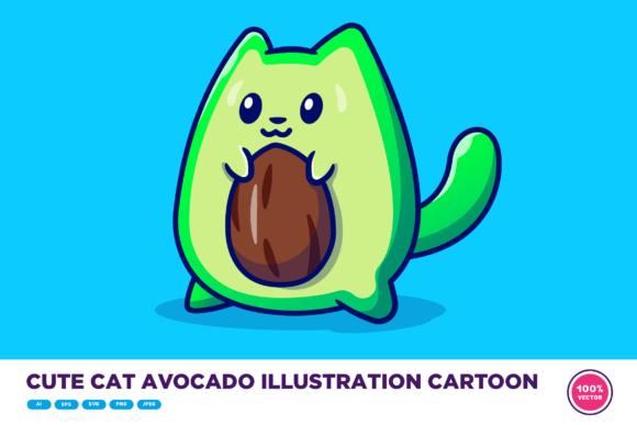 Download Cute Cat Avocado Illustration Cartoon - Cute Collection